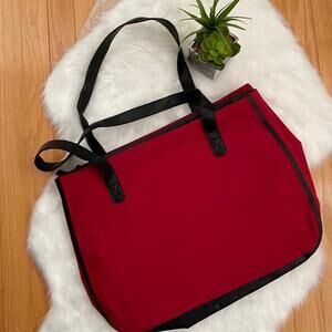Red and Black Large Tote Bag with Zipper Closure